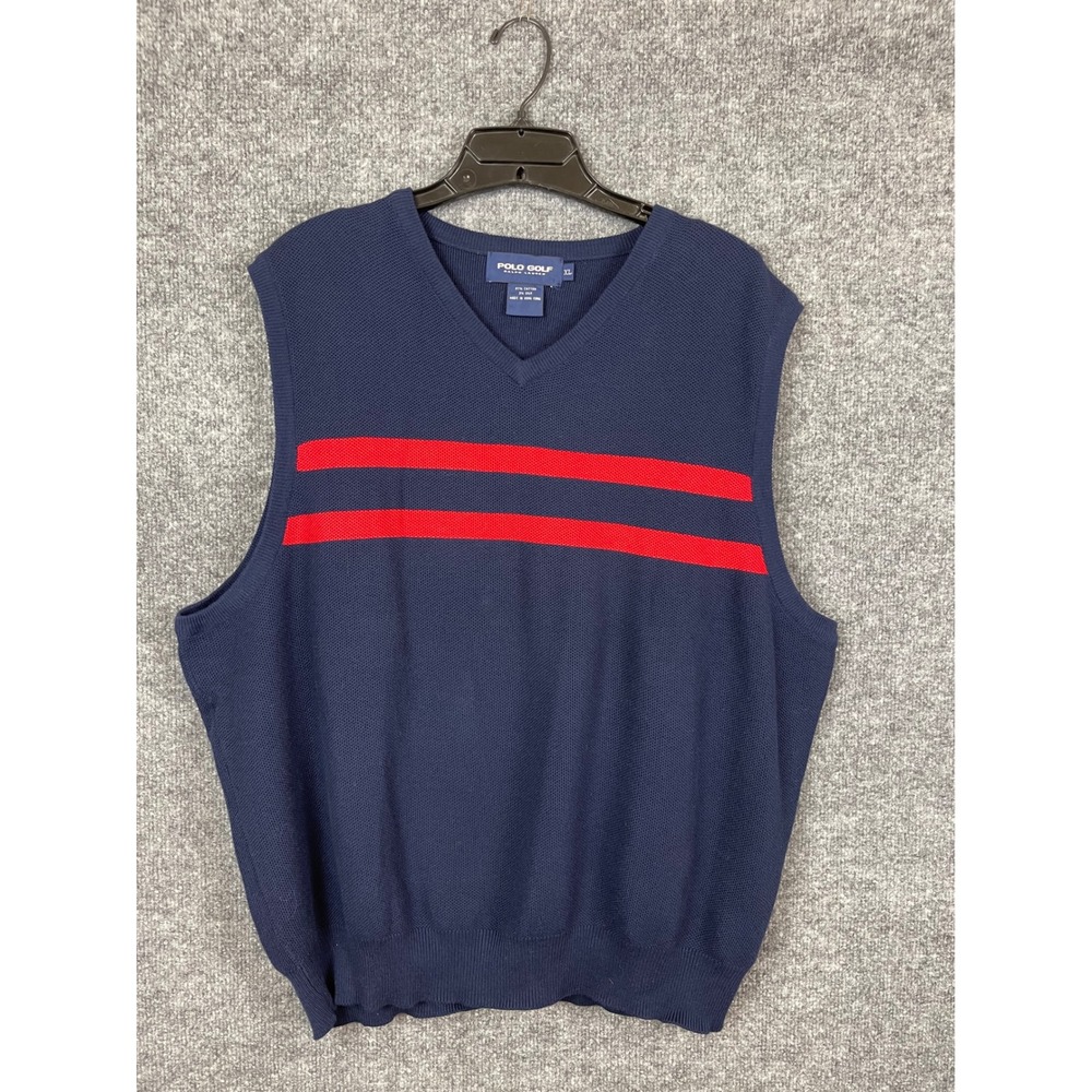 Polo Golf‎ Ralph Lauren Sweater Vest Men’s XL Navy Blue Cotton Silk Striped